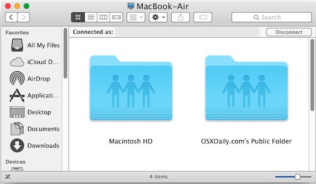 showing the network folders from finder