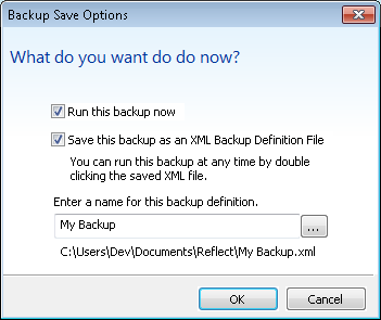 Backup save options window
