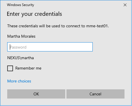 Credentials screen