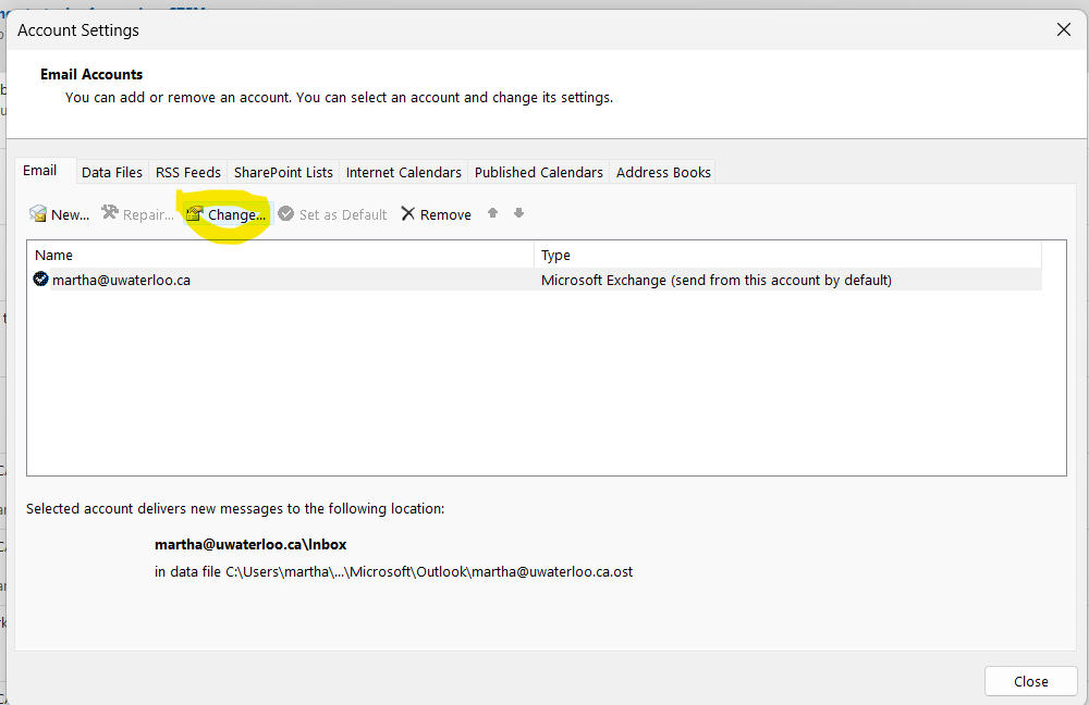window showing the email with change highlated