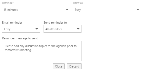 Create event - email reminder options