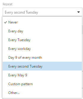 Create event - repeat dropdown options