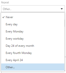 Create event - repeat dropdown options