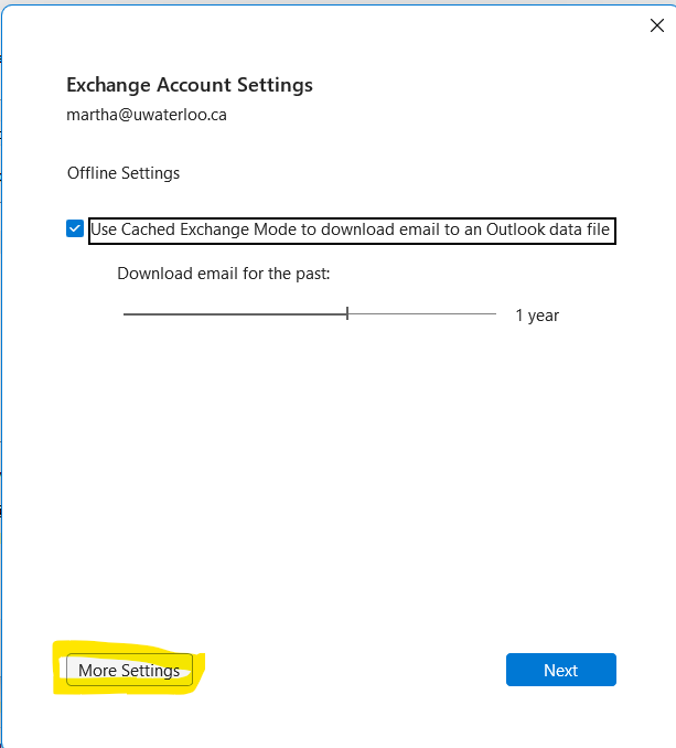 Window with more setting highlight it