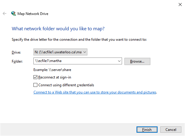 Window with the instruction to map a network Drive