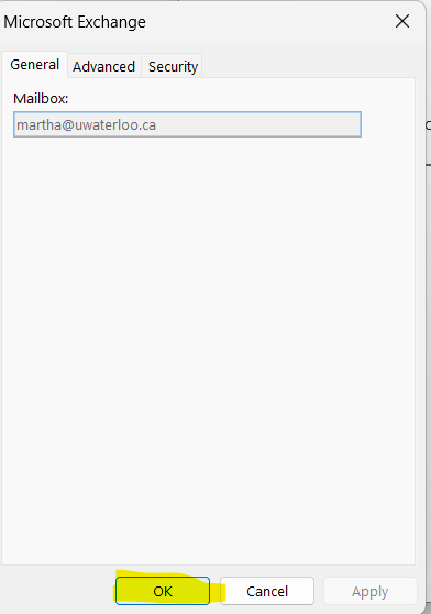 WIndow with OK option highlight