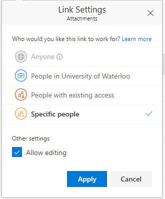 OneDrive sharing options menu