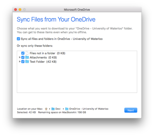 Choose files to sync with OneDrive