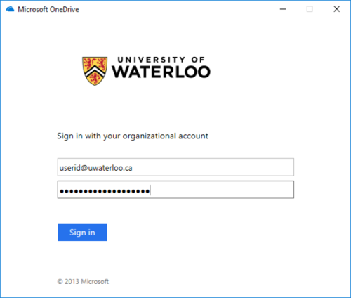 University of Waterloo sign in screen