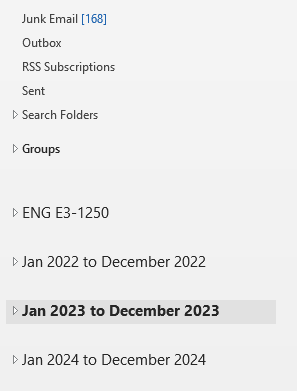 showing folders on the inbox side-bar in outlook