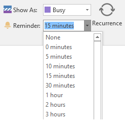 Reminder dropdown list