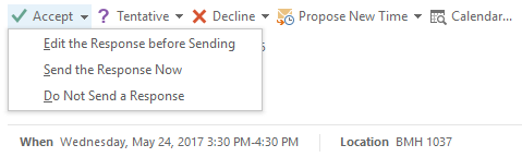 Options to respond to a meeting request