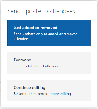 Send meeting updates to attendees options