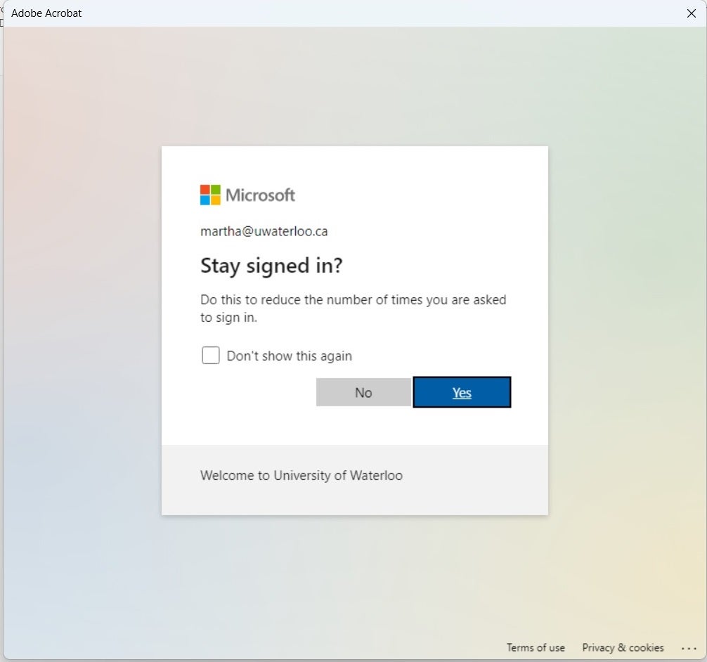 Window asking if you want to Stay signed in.