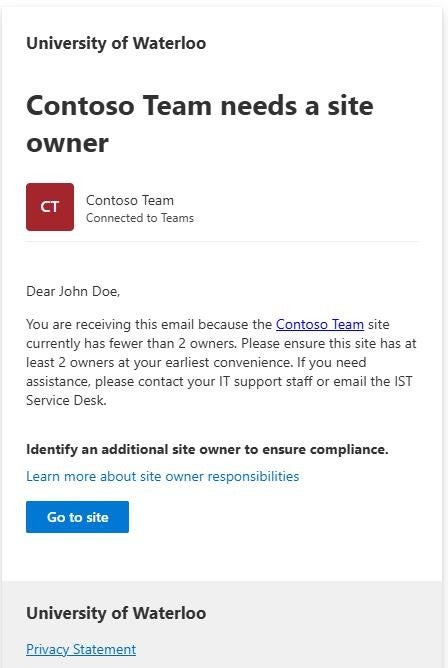 Teams needs a site owner