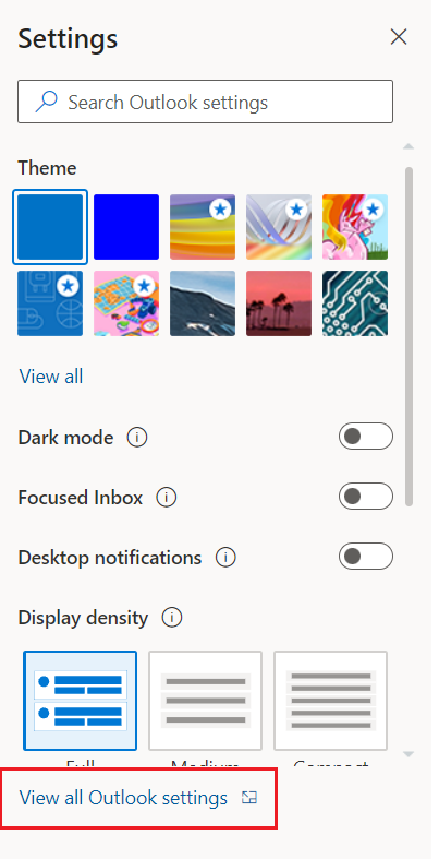 Settings window with View all settings highlighted