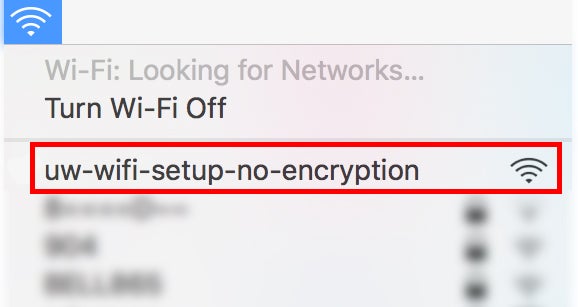 UW-wifi-setup-no-encryption selected