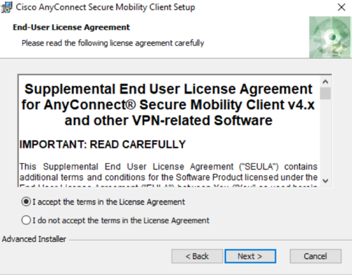 End user license agreement window