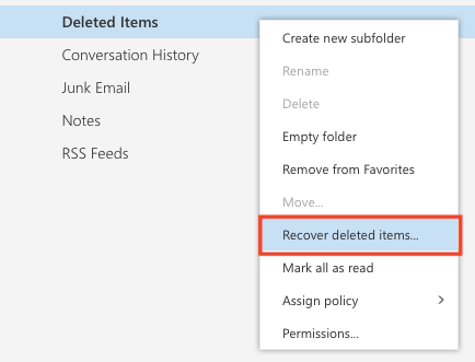 Recover deleted items highlighted