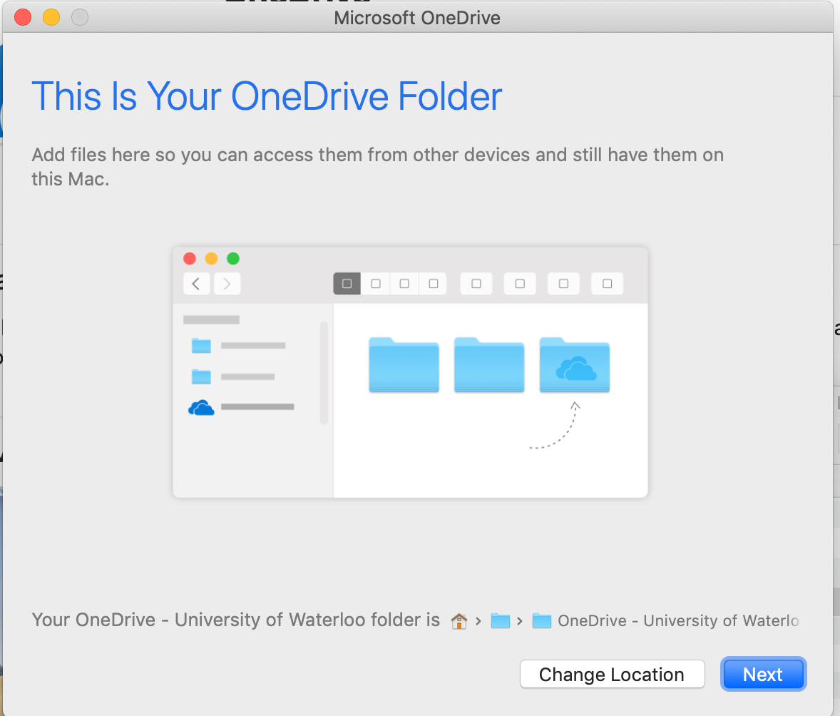 Choose location of OneDrive folder