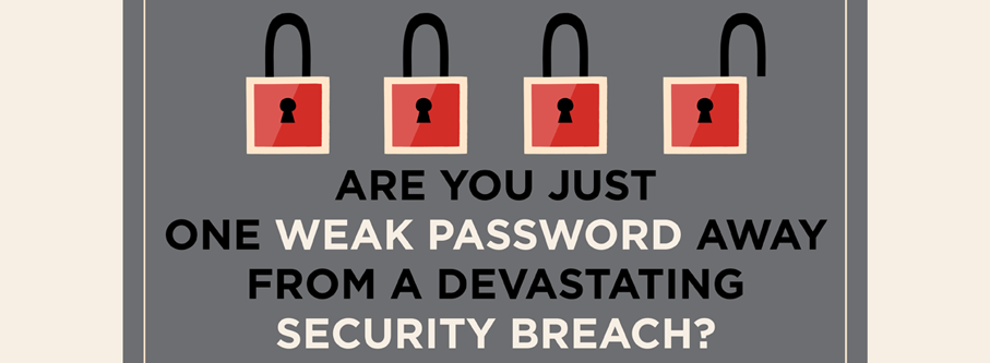 four red open locks with the writing of weak password security breach