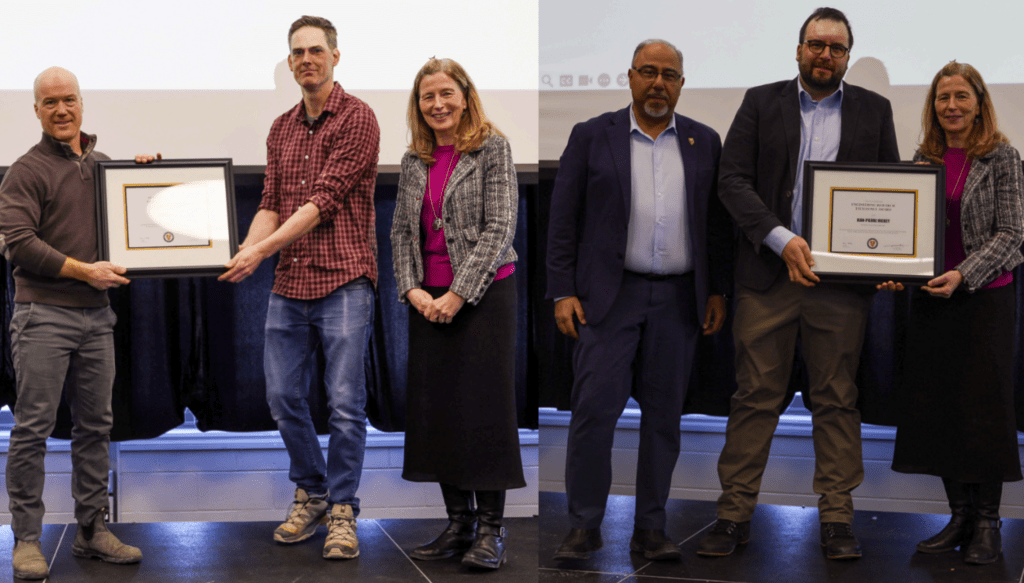 Tom Gawel and Dr. Jean-Pierre Hickey receiving awards at the engineering award lunch.