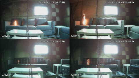 A security camera showing how 4 types of set-ups can be burned
