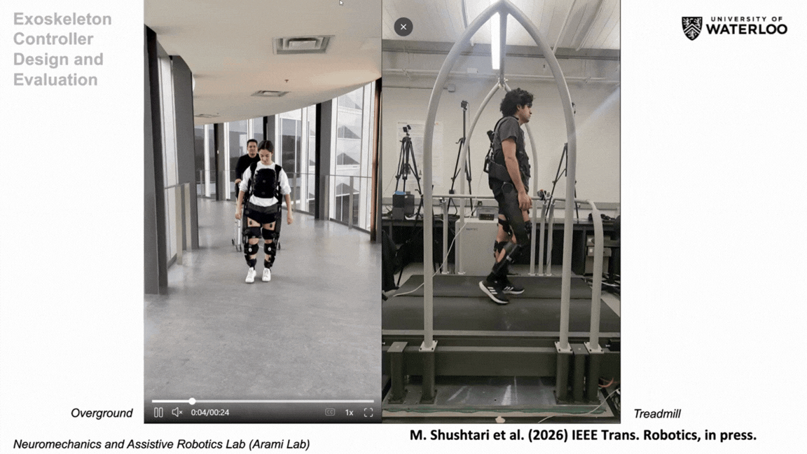 A controller being tested on overground (left) and on a treadmill (right).