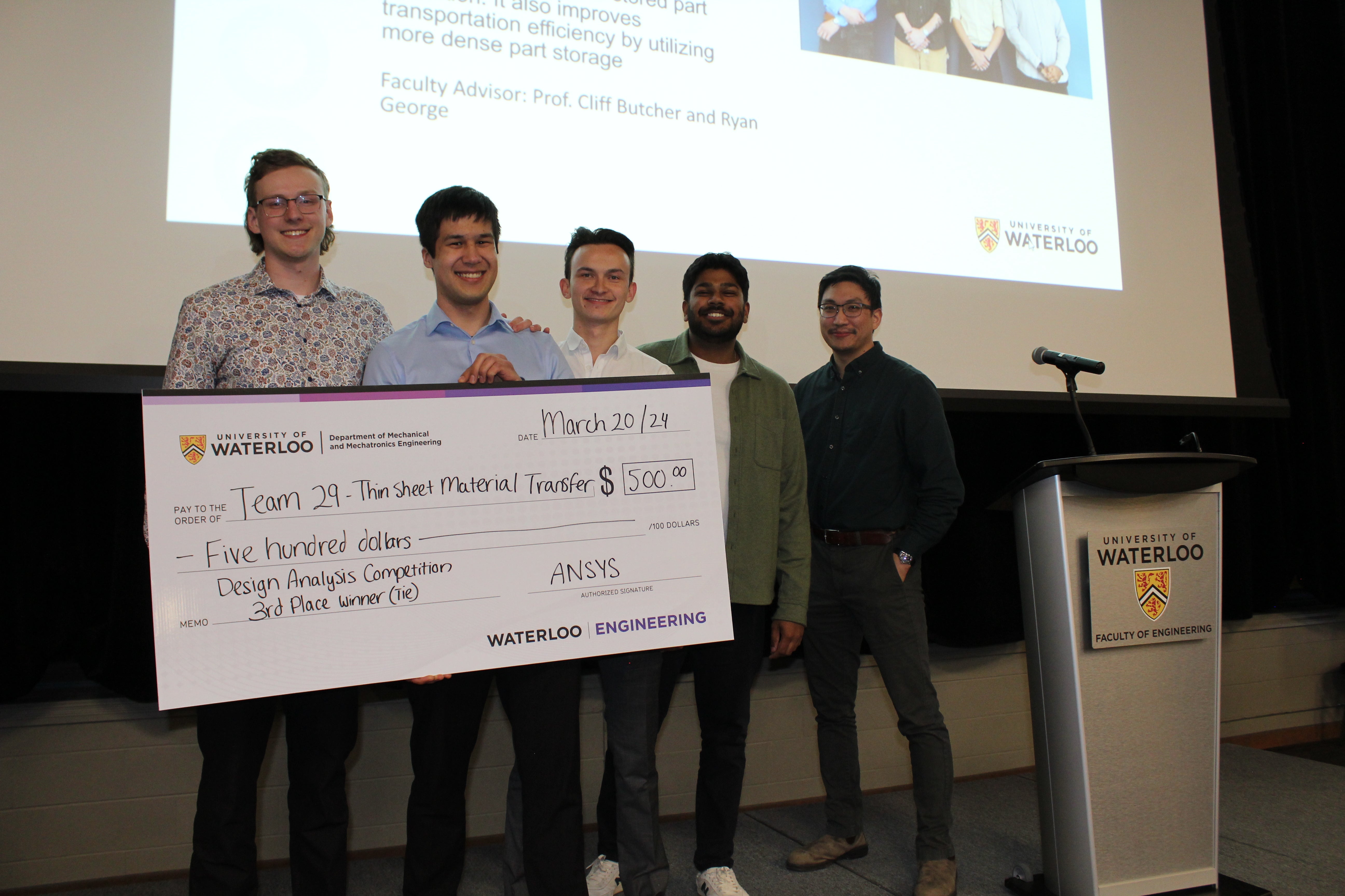 Thin Sheet Material Transfer winning the Design Analysis Competition (tie)