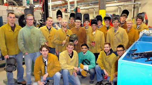 Mechanical Engineering students doing the hands-on welding labs
