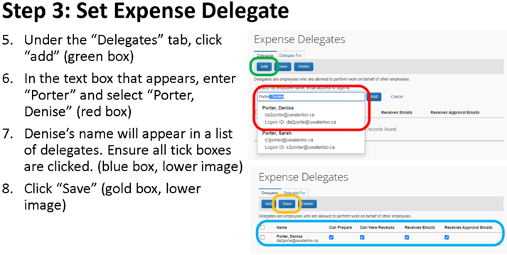 How to set an expense delegate