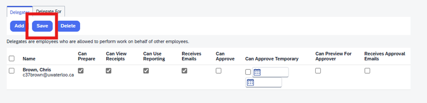 Image showing where to save a delegate