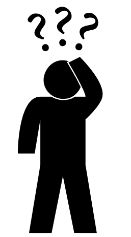 A carton man with question marks