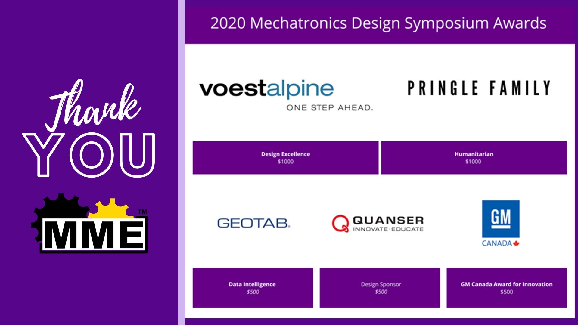 Thank you to our sponsors: Voestalpine, Pringle Family, GeoTab, Quanser, GM Canada...