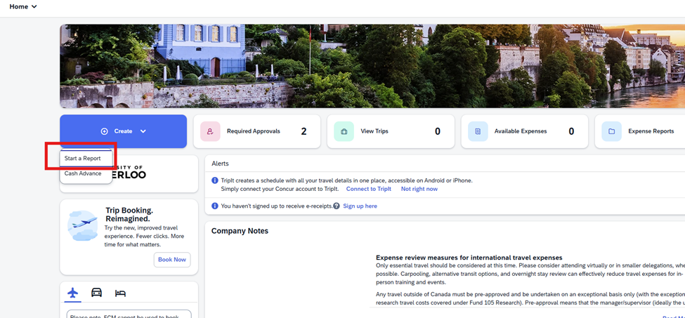 Image showing where to start an expense report