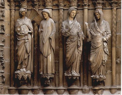 Image of medieval sculptures in cathedral in France