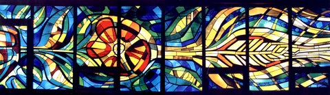 Grebel stained glass window - with a flower bulb and stalk of wheat