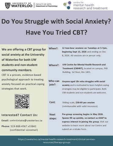Flyer sharing information the social anxiety group