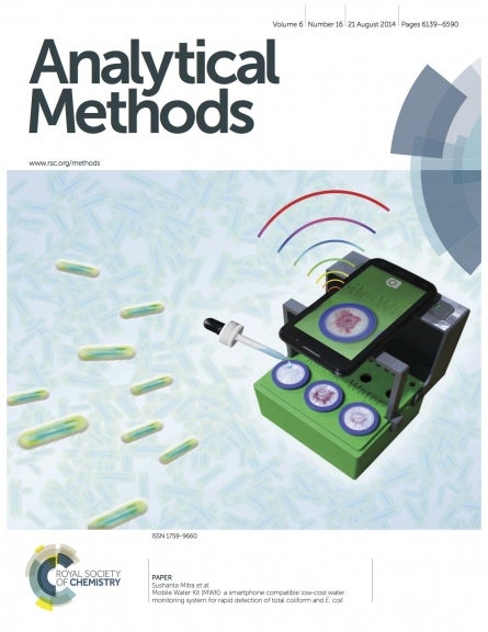 b. Analytical Methods front cover for Volume 6, Number 15, 21 August 2014. Shows the Mobile Water Kit (MWK).