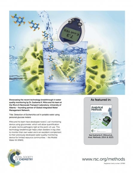 c. Analytical Methods back page for Volume 6, Number 15, 21 August 2014. Graphic of water being tested for E.coli.
