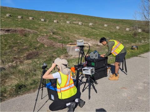 The research team measuring methane at a Waterloo Region landfill.