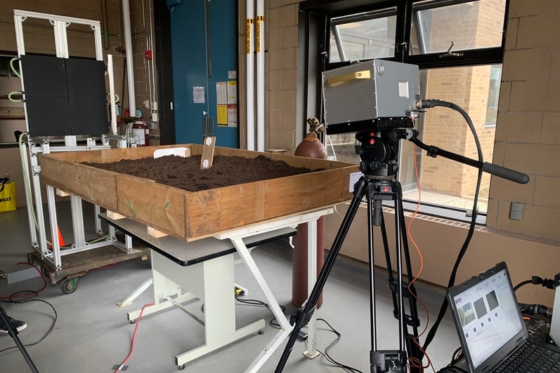 The hyperspectral camera capturing a methane flux release.