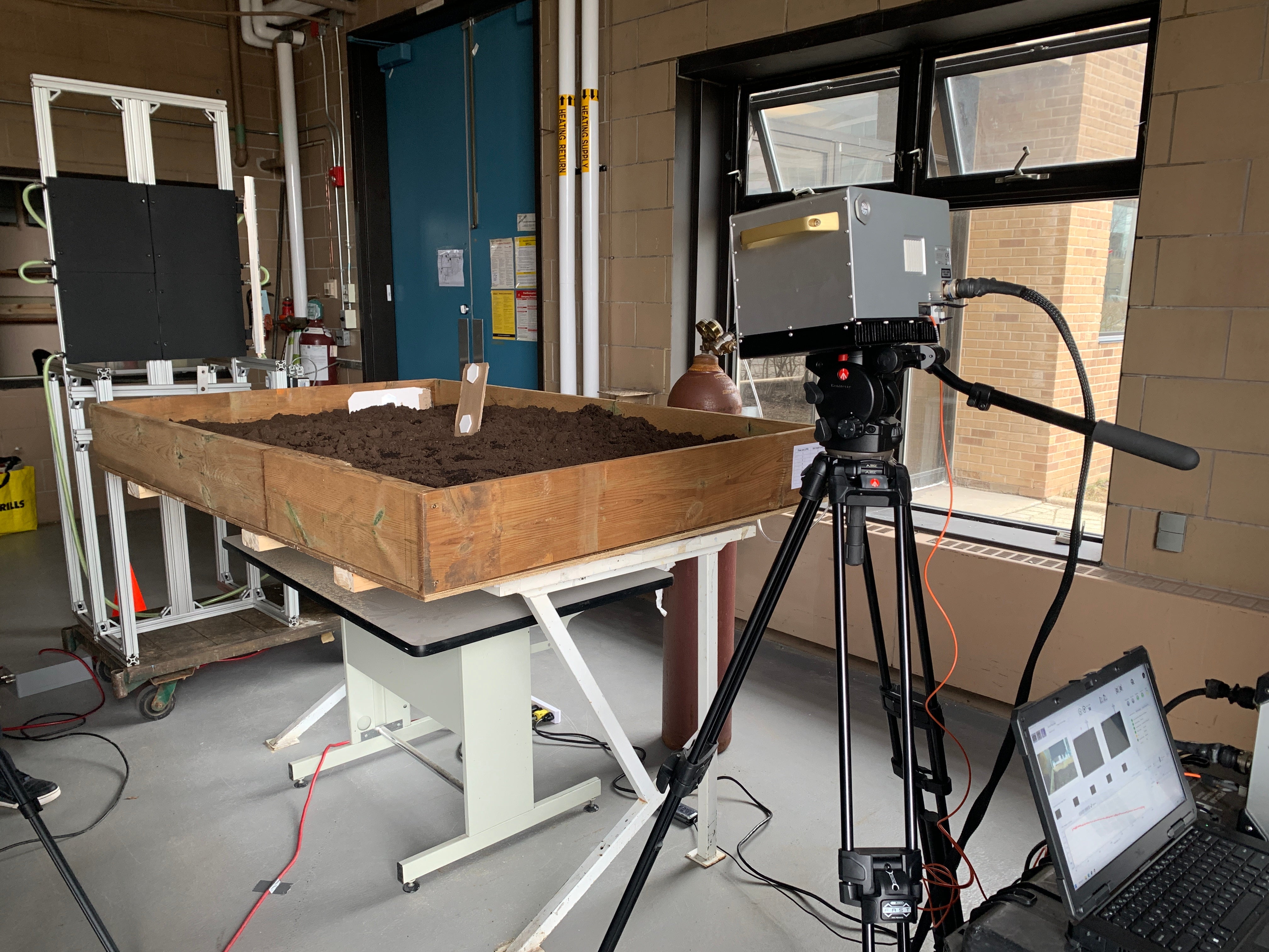 The hyperspectral camera capturing a methane flux release.