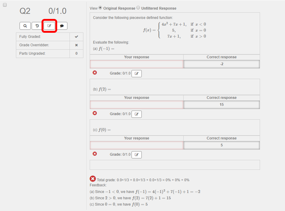 The button to edit a grade for a question is shown here.