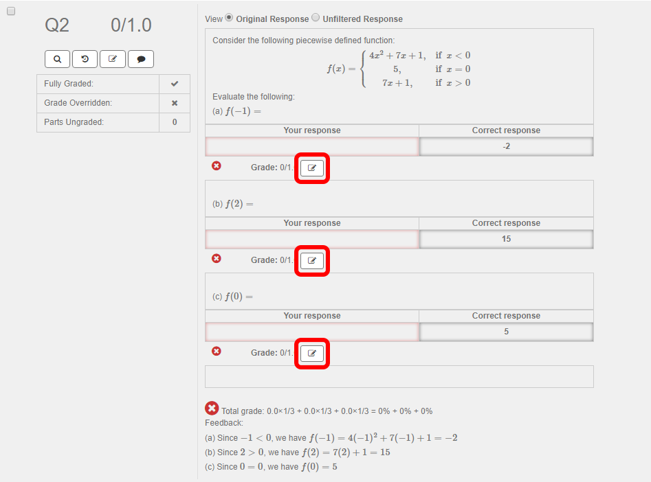 The button to edit a grade for a response area is shown here.