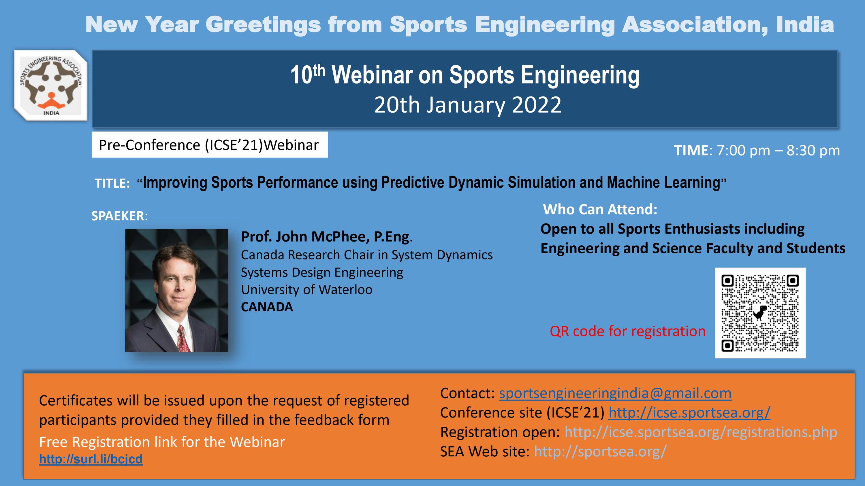10th Webinar On Sports Engineering