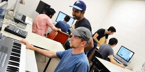 students in digital music lab