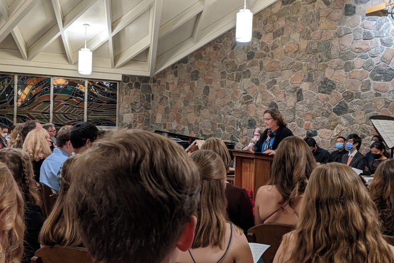 Anglica speaking in Chapel service
