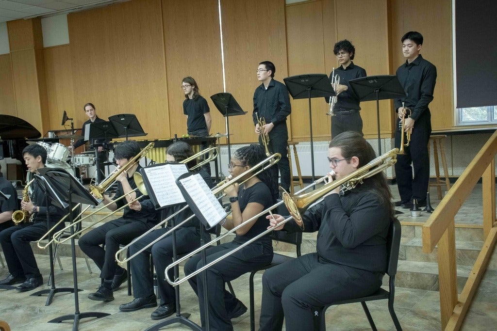 Brass section of the Jazz band playing a concert