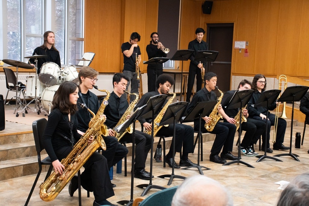 Students in jazz ensemble performing a concert